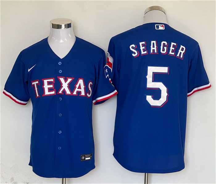 Mens Texas Rangers #5 Corey Seager Royal With Patch Cool Base Stitched Baseball Jersey